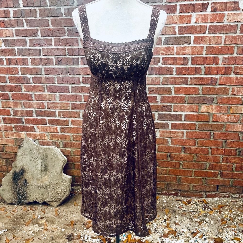 B. Moss Brown Dress with Full Liner; Size 2